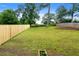 Large backyard with a new wooden fence, green grass, and mature trees on a sunny day at 1494 May Se Ave, Atlanta, GA 30316