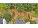 Aerial view of the backyard with a garden and stone path, surrounded by mature trees and landscaping at 1637 Willow Way, Woodstock, GA 30188