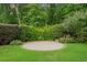 Backyard features gravel circle and surrounded by lush greenery, offering a serene outdoor space at 4460 Hunters Walk Way, Cumming, GA 30028
