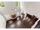 Aerial view of living room showing fireplace, wood floors, and open layout at 2855 Pilgrim Mill, Cumming, GA 30041