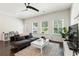 Comfortable living room with three windows, dark wood floors, and natural light at 3481 Lakeview Crk, Lithonia, GA 30038