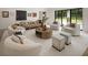 Spacious living room featuring modern furniture and views of the landscaped backyard at 3916 E Brookhaven Ne Dr, Brookhaven, GA 30319
