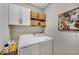 Bright laundry room with a front loading washer and dryer and storage baskets at 451 Tioram Se Ln, Smyrna, GA 30082