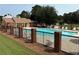 Inviting community pool area with a bath house, lounge chairs and secure fencing, perfect for outdoor relaxation at 210 Mill Creek Pl, Roswell, GA 30076