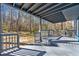 Covered back deck with grey floors overlooks a wooded area at 2139 Logan Dr, Jonesboro, GA 30236