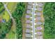 An aerial view of a residential area with well-maintained lawns and tree coverage at 151 Rolling Hills Pl, Canton, GA 30114
