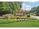Elegant stone entrance sign for 'Sanctuary' community surrounded by lush landscaping at 422 Silver Brook Dr, Woodstock, GA 30188