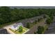 Aerial view of a neighborhood of townhomes, showcasing the layout and landscaping at 5880 Garden Circle Cir, Douglasville, GA 30135