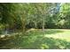 A serene backyard featuring lush green grass, mature trees, and a black chain link fence at 2116 Strasburg Ct, Atlanta, GA 30338