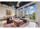 Stylish living room featuring a comfortable sectional sofa, large windows with a view, and a colorful area rug at 5200 Peachtree Rd # 3420, Atlanta, GA 30341