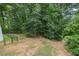 View of the backyard with surrounding trees and a black fence offering a private outdoor space at 2990 Cove Crossing Dr, Lawrenceville, GA 30045