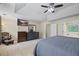 This primary suite has a private bath, fan and tray ceiling plus a reading nook at 2990 Cove Crossing Dr, Lawrenceville, GA 30045