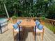Outdoor wooden deck with a dining table set, grill and wooded backdrop at 2990 Cove Crossing Dr, Lawrenceville, GA 30045