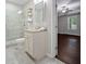 Bathroom with walk-in shower and granite vanity at 2385 Saddle Brook Trce, Cumming, GA 30040