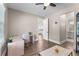 Spacious office with hardwood floors, modern decor, and a view of the kitchen and bathroom at 504 Angier Ne Ave, Atlanta, GA 30308