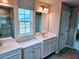 Modern bathroom with stylish window treatment, dual sinks at 105 Marchmont Dr, Locust Grove, GA 30248