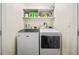 Functional laundry room featuring modern washer and dryer units with shelving above at 308 Reed St, Scottdale, GA 30079