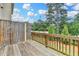 Outdoor deck with wood flooring and railings offers a view of the surrounding landscape at 3587 Hidden Valley Cir, Lawrenceville, GA 30044
