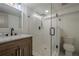 Modern bathroom featuring a walk-in shower, sleek vanity, and contemporary fixtures for a spa-like experience at 2825 Shea Sw Way, Marietta, GA 30060