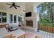 Covered patio area features a fireplace and outdoor seating, overlooking a lush backyard at 4250 Summit Dr, Marietta, GA 30068