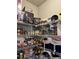 Walk-in pantry featuring metal shelving and ample storage space for food and kitchen supplies at 704 Kenton Ct, Locust Grove, GA 30248