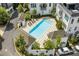 Aerial view of a community pool and patio area surrounded by townhomes at 2196 Niles Ne Pl, Atlanta, GA 30324