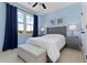 Well-lit bedroom with neutral carpet, blue walls, and an oversized window at 2196 Niles Ne Pl, Atlanta, GA 30324
