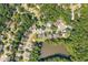 Aerial view of a residential area with mature trees and a lake at 884 Edgewater Cir, Marietta, GA 30062