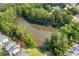 Scenic aerial view of a lake surrounded by houses and lush green trees at 884 Edgewater Cir, Marietta, GA 30062