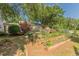Beautiful backyard garden with raised beds, mature trees, and lush landscaping, offering a serene outdoor escape at 2229 S Van Wert S Rd, Villa Rica, GA 30180