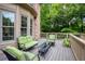 Spacious deck with stylish outdoor seating and views of the private wooded backyard at 9035 Brixham Ct, Suwanee, GA 30024