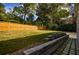 Large backyard with a wooden fence and a stone paver patio along the side of the house at 4395 Woodland Brook Se Dr, Atlanta, GA 30339
