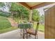 Covered back porch with a table and chairs overlooks the backyard at 105 Silver Trce, Dallas, GA 30157