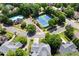 Aerial view of neighborhood amenities featuring tennis courts and a pool, set within a lush, tree-filled community at 220 Webley Ln, Alpharetta, GA 30022