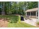 Inviting backyard features a spacious patio area, lush greenery, and a screened-in porch at 516 Huntgate Rd, Woodstock, GA 30189
