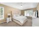 Serene primary bedroom suite boasting tray ceiling, a queen bed, and plenty of natural light at 516 Huntgate Rd, Woodstock, GA 30189