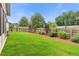Spacious backyard featuring lush green lawn, mature landscaping and wooden privacy fence at 2335 Plummer Sw Pl, Marietta, GA 30064