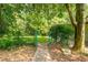 A view of backyard featuring a garden gate with lush green space at 2349 Echo Cliff Ne Ct, Atlanta, GA 30345