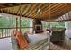 Spacious covered patio with outdoor furniture, fireplace, and wooded view at 3600 Morishop Nw Cv, Marietta, GA 30064