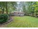 A charming backyard with a spacious deck overlooking the lush lawn and mature trees at 2889 Mount Olive Dr, Decatur, GA 30033