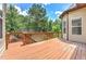 The cozy deck features natural wood, and overlooks a green, tree-filled yard, perfect for relaxing outdoors at 4924 Locklear Way, Marietta, GA 30066