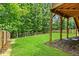 Lush backyard with a well-maintained lawn, wooden fence, and the underside of a deck at 6045 Stargazer Way, Cumming, GA 30028