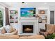 Cozy fireplace with white mantel and built-in shelves in a well-lit living room at 6045 Stargazer Way, Cumming, GA 30028