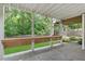Covered outdoor patio with wooden bar and serene backyard views, perfect for entertaining at 2602 Drew Valley Ne Rd, Brookhaven, GA 30319