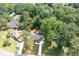 A high angle view of a home and surrounding greenery showing roof and driveway at 3590 Lee Se St, Smyrna, GA 30080