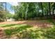 Large fenced backyard with healthy green lawn and mature trees at 3590 Lee Se St, Smyrna, GA 30080