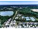 Aerial view of the community with a lake, clubhouse, tennis courts, and beautiful landscaping at 158 South Village Ave, Holly Springs, GA 30115