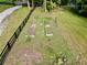 Aerial view of a well-maintained garden with raised beds and a surrounding fence at 128 Golden Hills Dr, Woodstock, GA 30189