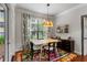 Bright dining room with view to the outside, colorful rug, and stylish lighting at 3777 Peachtree Ne Rd # 1112, Brookhaven, GA 30319