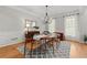 Bright dining room with stylish chandelier and a wooden table set on a geometric rug at 2015 Samuel Close Ct, Alpharetta, GA 30009